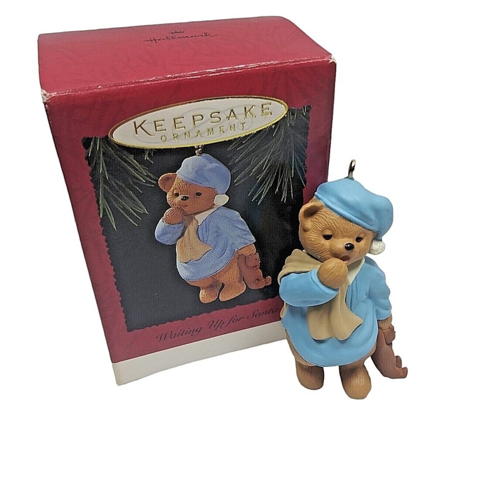 Vintage Hallmark Keepsake Bear Ornament  Christmas Bear Waiting Up  Santa 1993